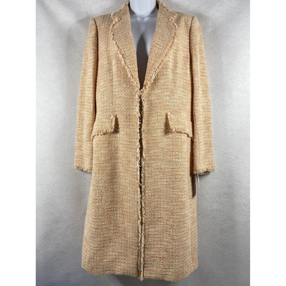 Kasper Long Jacket Women's 8 Orange Beige Tweed Long Sleeves Secret Garden New